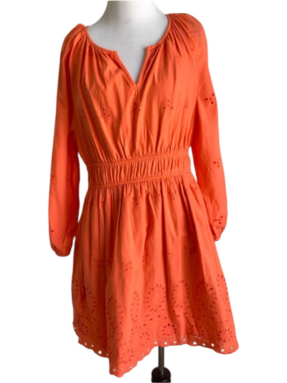 Universal Thread Orange Eyelet Long-Sleeve Dress Cotton M Cottagecore Autumn